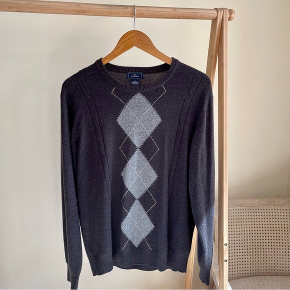 Vintage Diamond Argyle Crewneck Sweater in Chocolate Brown/Charcoal - Picture 2 of 4